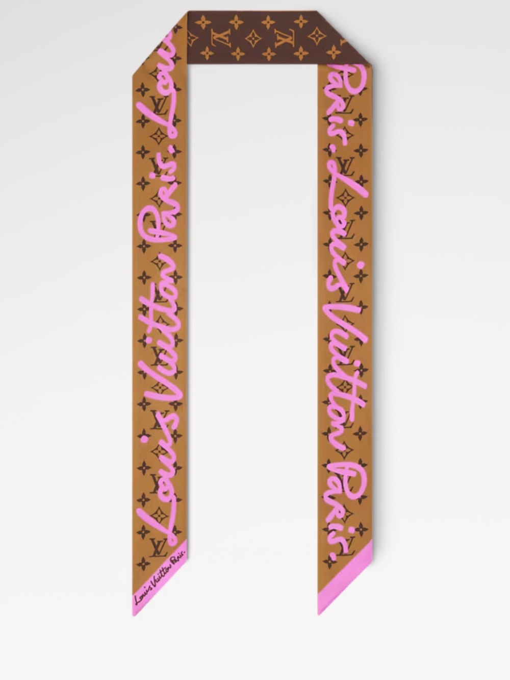 Louis. Vuitton. Pink Script Signature Monogram BB Bandeau Scarf